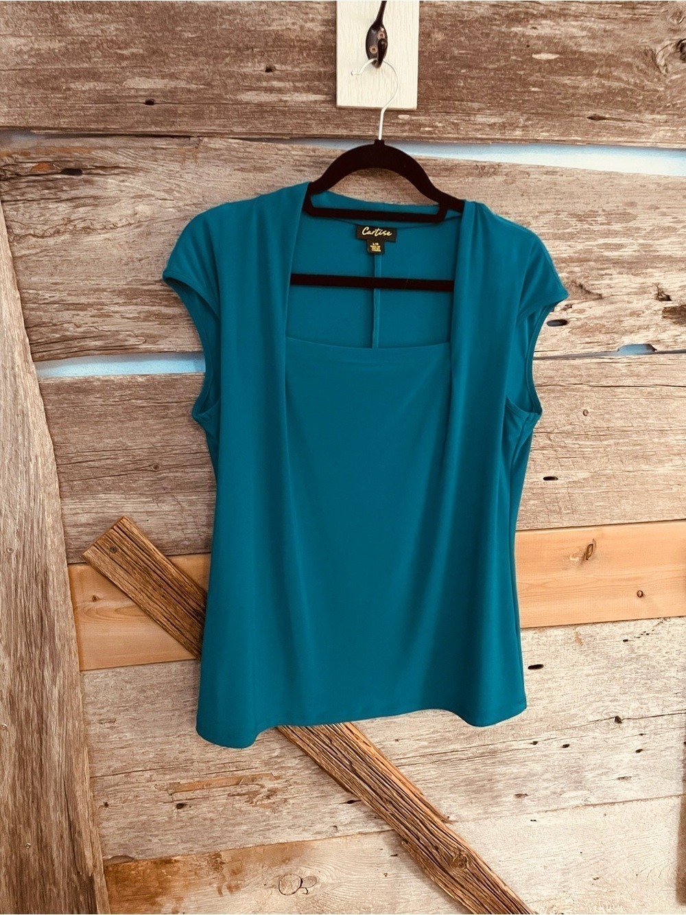 Teal Cap-Sleeve Square-Neck Women's Top Size Large